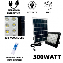 FARO LUCE LED CON PANNELLO SOLARE 50W 100W 200W 300W SENSORE CREPUSCOLARE IP66