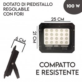 FARO LUCE LED CON PANNELLO SOLARE 50W 100W 200W 300W SENSORE CREPUSCOLARE IP66