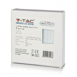 V-TAC VT-5133 Interruttore Wireless a Triplo Tasto con Sensore Colore Bianco IP54 - SKU 8462