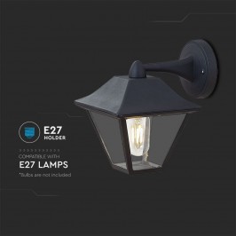 V-TAC VT-843 Lampada LED da Muro a Lanterna in Vetro con Portalampada E27 Colore Nero Opaco IP44 - SKU 8686