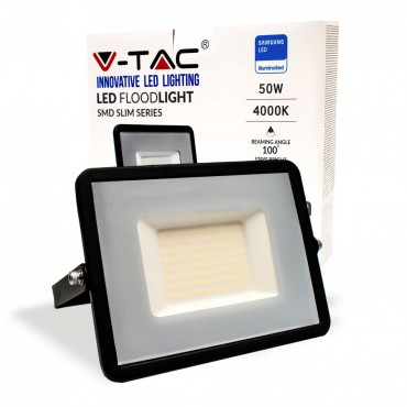 FARO LED FLOODLIGHT 50W SMD SLIM IP65 CHIP SAMSUNG NERO V-TAC PRO VT-50