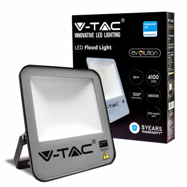 V-TAC EVOLUTION VT-32 FARO LED FLOOD LIGHT 30W SMD IP65 CHIP SAMSUNG COLORE NERO