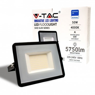 FARO LED FLOODLIGHT 50W SMD SLIM IP65 CHIP SAMSUNG NERO