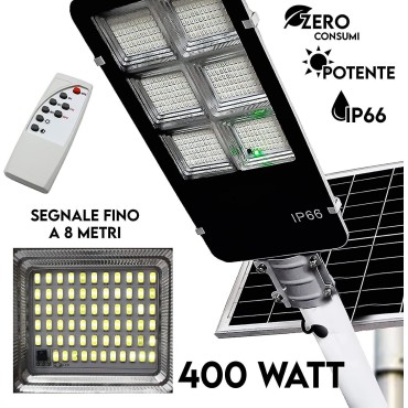 lampione solare Stradale LED 400W COMPLETO DI STAFFA LUCE CREPUSCOLARE IP66