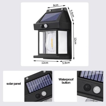 Faretto solare lampada applique 1W da esterno sensore movimento luce calda 600LM BK-888