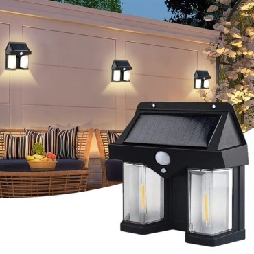 Faretto LED solare lampada applique 2W da esterno sensore movimento luce calda 1200LM CL-228