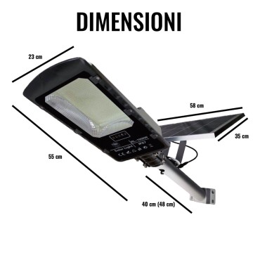 Lampione Stradale LED 1000W Completo di pannello SOLARE Telecomando e STAFFA Luce 6500K IP67