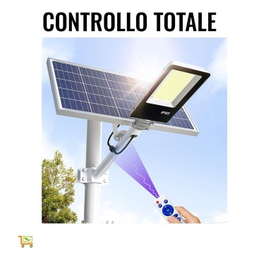 Lampione Stradale LED 1000W Completo di pannello SOLARE Telecomando e STAFFA Luce 6500K IP67