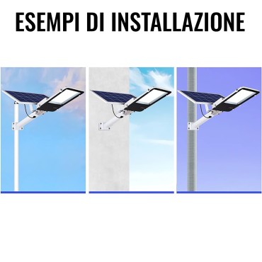 Lampione Stradale LED 1000W Completo di pannello SOLARE Telecomando e STAFFA Luce 6500K IP67