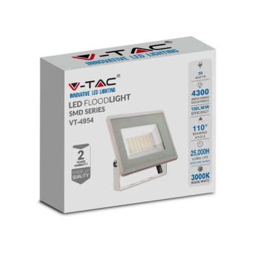 V-TAC Faro LED SMD 50W F-Series Colore Bianco 3000K IP65 sku 6752 VT-4954