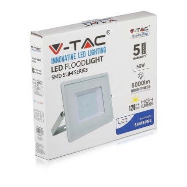 V-TAC PRO Faro LED SMD Chip Samsung 50W 120LM/W Colore Bianco 4000K IP65 SKU 762 VT-56-W