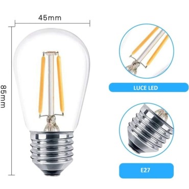 Lampadina LED 1W G45 ATTACCO E27 Luce calda 3000k Filamento 1800LM Plastica 270°