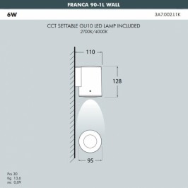 LAMPADA LED PARETE DA MURO FUMAGALLI FRANCA 90 WALL GRIGIO GU10 6W CCT 2700/4000K | 3A7002000AXL1K