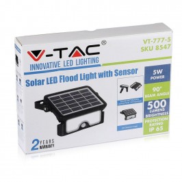 V-TAC VT-777-5 LAMPADA DA MURO LED 5W CON PANNELLO SOLARE E SENSORE COLORE NERO - SKU 8547